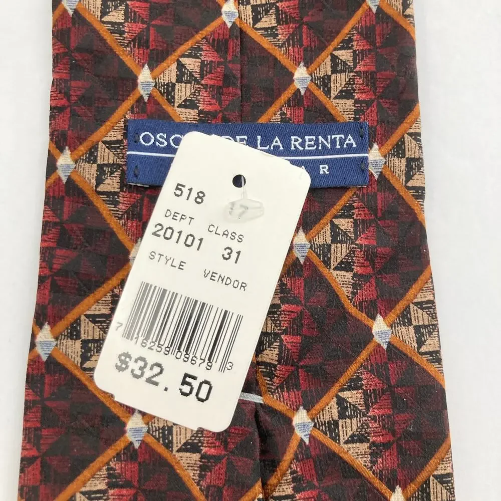 Vintage Deadstock Oscar de la Renta Neckwear 100% Silk Geometric Print Wide Tie